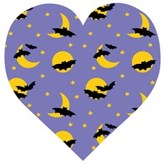 Bats With Yellow Moon Wooden Puzzle Heart by SychEva