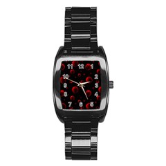 Red Drops On Black Stainless Steel Barrel Watch by SychEva