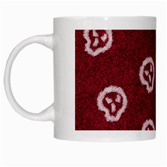 White Skulls On Red Shiny Background White Mugs by SychEva