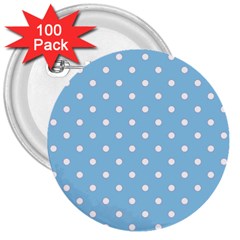 1950 Summer Sky Blue White Dots 3  Buttons (100 Pack) 