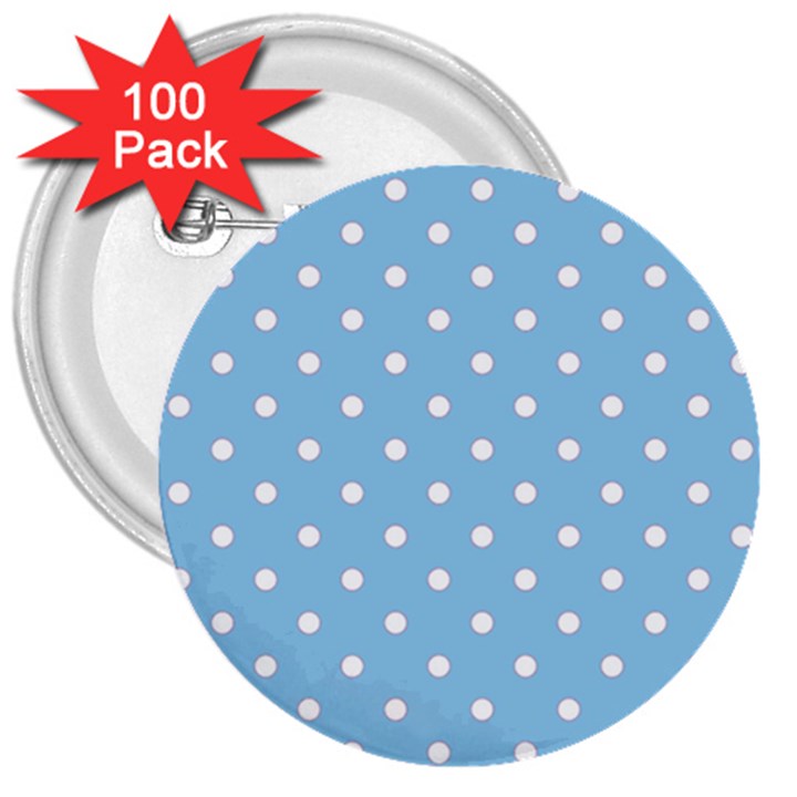 1950 Summer Sky Blue White Dots 3  Buttons (100 pack) 