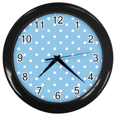 1950 Summer Sky Blue White Dots Wall Clock (black) by SomethingForEveryone