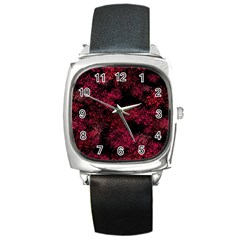 Red Abstraction Square Metal Watch by SychEva