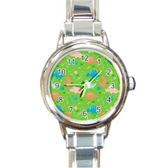 Funny Dinosaur Round Italian Charm Watch by SychEva