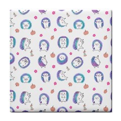 Cute And Funny Purple Hedgehogs On A White Background Tile Coaster by SychEva