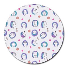 Cute And Funny Purple Hedgehogs On A White Background Round Mousepads