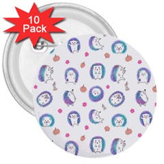 Cute And Funny Purple Hedgehogs On A White Background 3  Buttons (10 pack) 