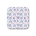 Cute And Funny Purple Hedgehogs On A White Background Rubber Square Coaster (4 pack)  Front