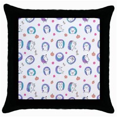 Cute And Funny Purple Hedgehogs On A White Background Throw Pillow Case (Black)