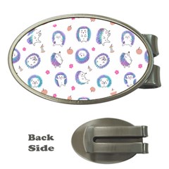 Cute And Funny Purple Hedgehogs On A White Background Money Clips (Oval) 