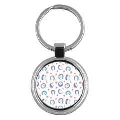 Cute And Funny Purple Hedgehogs On A White Background Key Chain (Round)