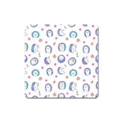 Cute And Funny Purple Hedgehogs On A White Background Square Magnet