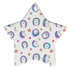 Cute And Funny Purple Hedgehogs On A White Background Star Ornament (Two Sides)