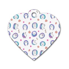 Cute And Funny Purple Hedgehogs On A White Background Dog Tag Heart (One Side)