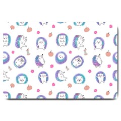 Cute And Funny Purple Hedgehogs On A White Background Large Doormat  by SychEva
