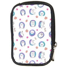 Cute And Funny Purple Hedgehogs On A White Background Compact Camera Leather Case