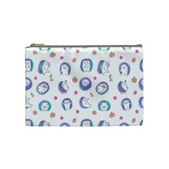 Cute And Funny Purple Hedgehogs On A White Background Cosmetic Bag (Medium)