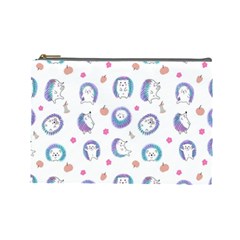 Cute And Funny Purple Hedgehogs On A White Background Cosmetic Bag (Large)