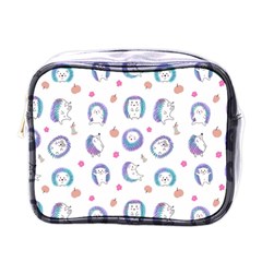 Cute And Funny Purple Hedgehogs On A White Background Mini Toiletries Bag (One Side)