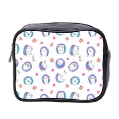 Cute And Funny Purple Hedgehogs On A White Background Mini Toiletries Bag (Two Sides)