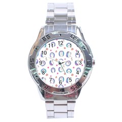 Cute And Funny Purple Hedgehogs On A White Background Stainless Steel Analogue Watch