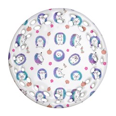 Cute And Funny Purple Hedgehogs On A White Background Ornament (Round Filigree)