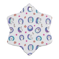 Cute And Funny Purple Hedgehogs On A White Background Snowflake Ornament (two Sides) by SychEva