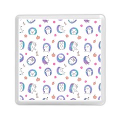 Cute And Funny Purple Hedgehogs On A White Background Memory Card Reader (Square)