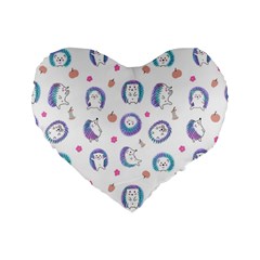 Cute And Funny Purple Hedgehogs On A White Background Standard 16  Premium Heart Shape Cushions
