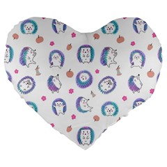 Cute And Funny Purple Hedgehogs On A White Background Large 19  Premium Heart Shape Cushions