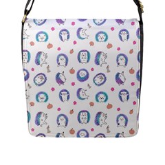 Cute And Funny Purple Hedgehogs On A White Background Flap Closure Messenger Bag (L)
