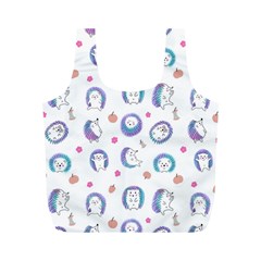 Cute And Funny Purple Hedgehogs On A White Background Full Print Recycle Bag (M)
