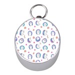 Cute And Funny Purple Hedgehogs On A White Background Mini Silver Compasses Front