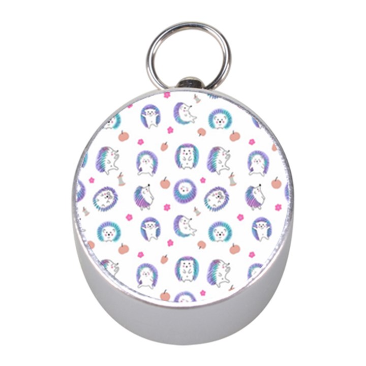 Cute And Funny Purple Hedgehogs On A White Background Mini Silver Compasses