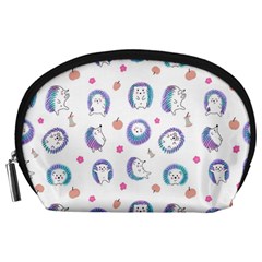 Cute And Funny Purple Hedgehogs On A White Background Accessory Pouch (large) by SychEva