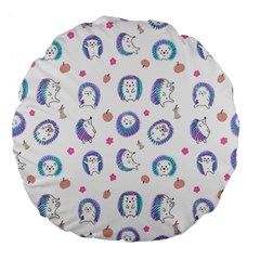 Cute And Funny Purple Hedgehogs On A White Background Large 18  Premium Flano Round Cushions by SychEva