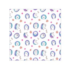 Cute And Funny Purple Hedgehogs On A White Background Small Satin Scarf (Square)