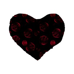 Red Sponge Prints On Black Background Standard 16  Premium Flano Heart Shape Cushions by SychEva