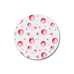 Red Drops On White Background Rubber Round Coaster (4 Pack)  by SychEva