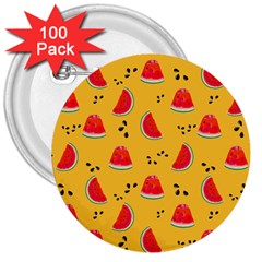 Slices Of Juicy Red Watermelon On A Yellow Background 3  Buttons (100 Pack)  by SychEva