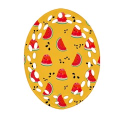 Slices Of Juicy Red Watermelon On A Yellow Background Oval Filigree Ornament (two Sides) by SychEva