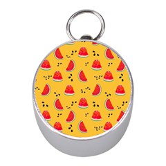 Slices Of Juicy Red Watermelon On A Yellow Background Mini Silver Compasses by SychEva