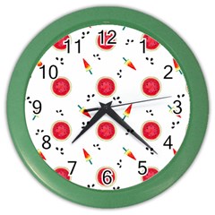 Slices Of Red And Juicy Watermelon Color Wall Clock by SychEva