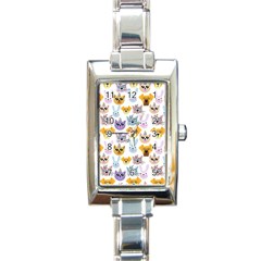 Funny Animal Faces With Glasses On A White Background Rectangle Italian Charm Watch by SychEva