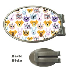 Funny Animal Faces With Glasses On A White Background Money Clips (Oval) 