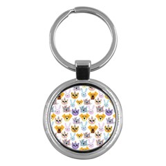 Funny Animal Faces With Glasses On A White Background Key Chain (round) by SychEva