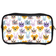 Funny Animal Faces With Glasses On A White Background Toiletries Bag (one Side) by SychEva