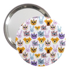 Funny Animal Faces With Glasses On A White Background 3  Handbag Mirrors by SychEva