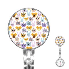 Funny Animal Faces With Glasses On A White Background Stainless Steel Nurses Watch by SychEva
