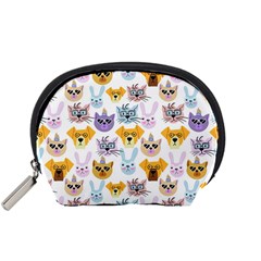 Funny Animal Faces With Glasses On A White Background Accessory Pouch (small) by SychEva